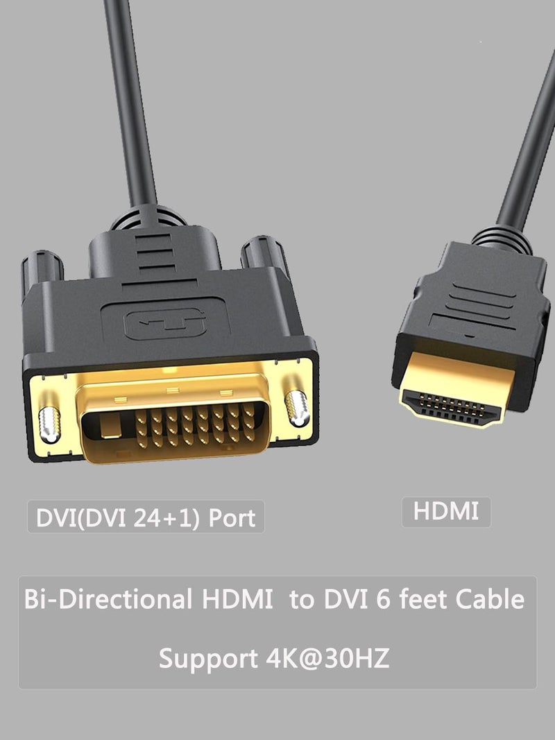 Anbear HDMI to DVI Cable 6FT, Bi-Directional HDMI Male to DVI-D(24+1) Male Cable, 4k @30HZ (1, 6FT) - Image 2